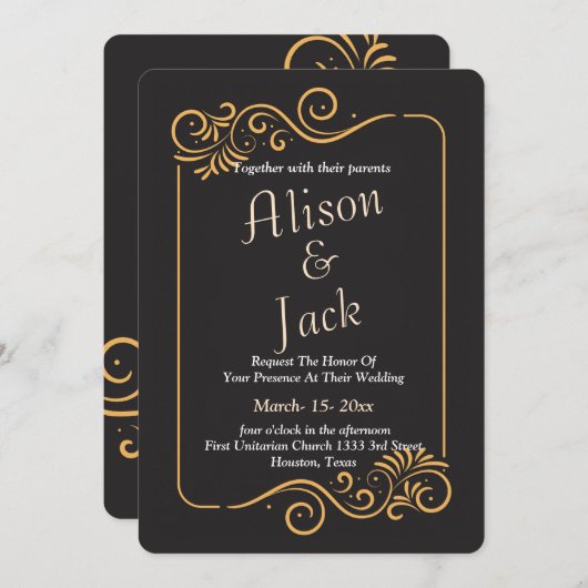 Sierlijk Lijst Bruiloft Kaart (Voorkant / Achterkant)