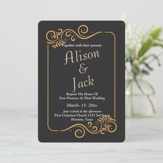 Sierlijk Lijst Bruiloft Kaart (Staand voorkant)