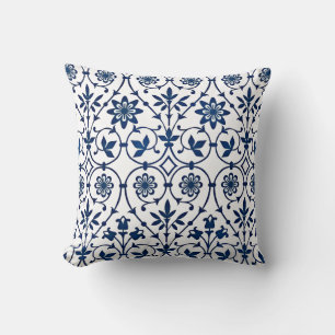 Sierlijk marineblauw op wit patroon kussen
