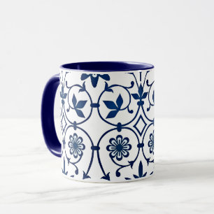 Sierlijk marineblauw op wit patroon mok