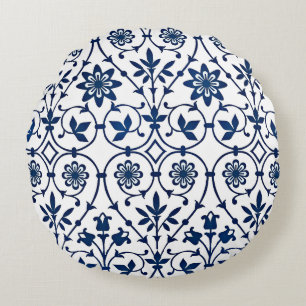 Sierlijk marineblauw op wit patroon rond kussen