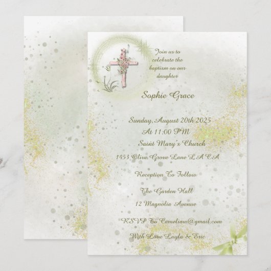 Sierlijk met Zacht groene doop uitnodiging (Voorkant / Achterkant)
