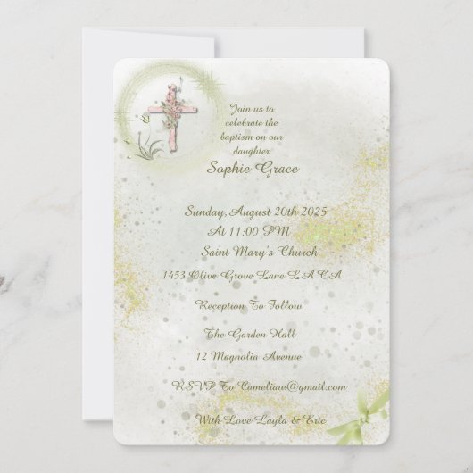 Sierlijk met Zacht groene doop uitnodiging (Voorkant)