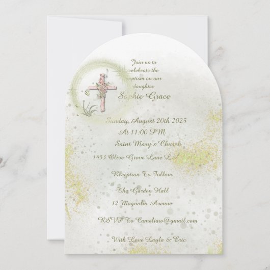 Sierlijk met Zacht groene doop uitnodiging (Voorkant)