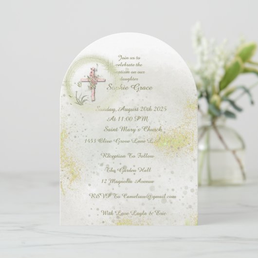 Sierlijk met Zacht groene doop uitnodiging (Staand voorkant)
