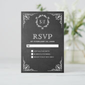 Sierlijk Monogram RSVP op Schrijfbord Kaartje (Staand voorkant)