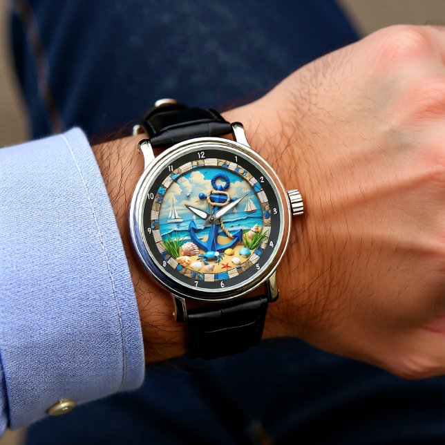 Sierlijk nautisch anker kustlandschap horloge (Creator heeft geüpload)