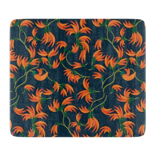 Sierlijk Oranje Bloemmotief Snijplank (Voorkant)