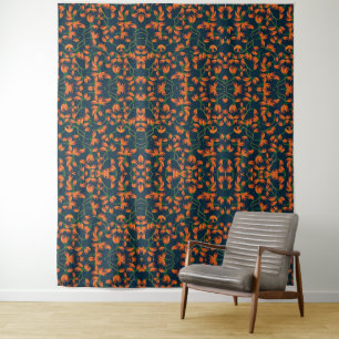 Sierlijk oranje bloempatroon wandkleed
