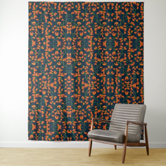 Sierlijk oranje bloempatroon wandkleed (In situ)