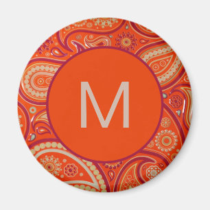 Sierlijk Oranje Paisley Patroon Monogram Magneet