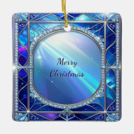 Sierlijk ovaal blauw lijstornament keramisch ornament