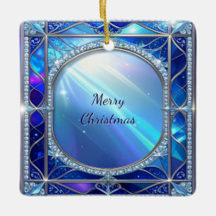 Sierlijk ovaal blauw lijstornament keramisch ornament