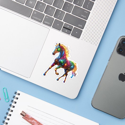 sierlijk paard sticker (Laptop met iPhone)