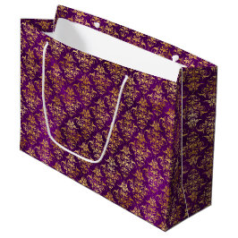 Sierlijk Paars & Goud Damast Patroon Groot Cadeauzakje