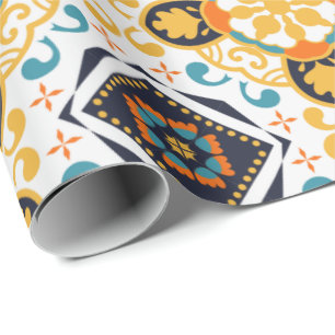 Sierlijk patroon met gele en blauwe geometrische cadeaupapier