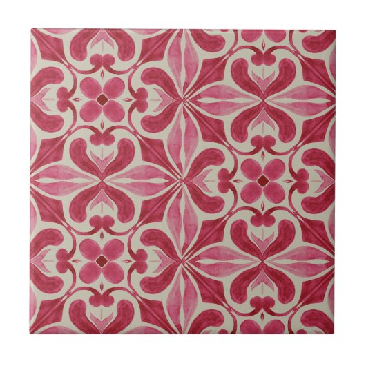 Sierlijk rood azulejo patroon met bloemmotieven tegeltje (Voorkant)
