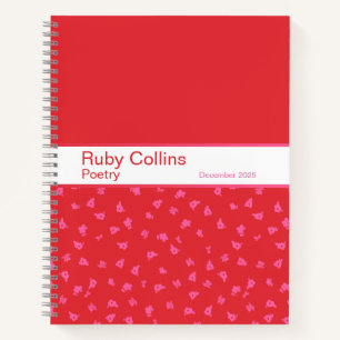 Sierlijk rood en roze bloempatroon notitieboek