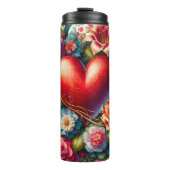 Sierlijk Rood Hart Bloemstuk Thermosbeker (Voorkant)