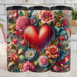 Sierlijk Rood Hart Bloemstuk Thermosbeker