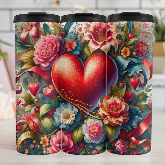 Sierlijk Rood Hart Bloemstuk Thermosbeker