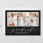 sierlijk script drie foto zwart afstudeerfeest kaart (Voorkant)