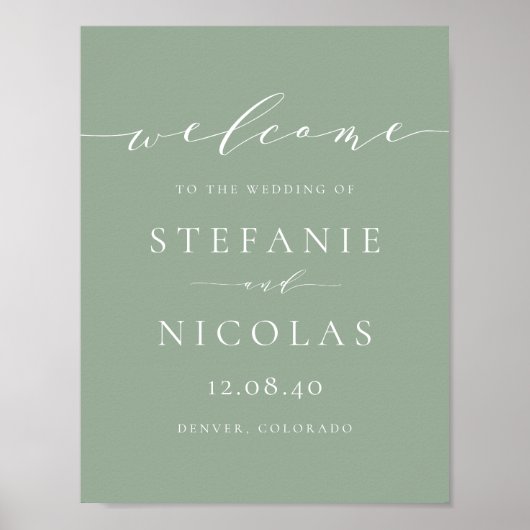 sierlijk script sage groen bruiloft welkom poster (Voorkant)