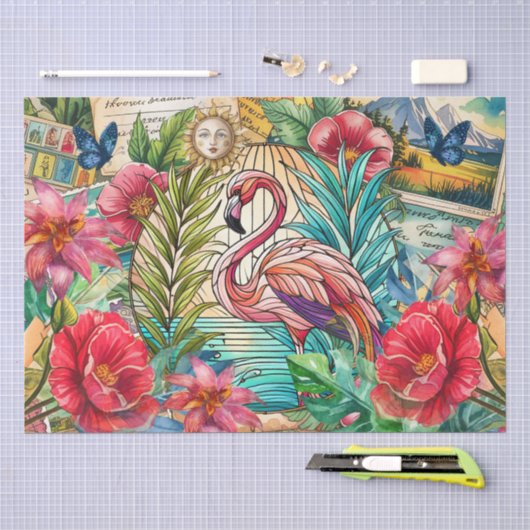Sierlijk Tropisch Gebrandschilderd Glas Flamingo D Tissuepapier (Craft)