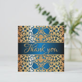 Sierlijk Vintage Goud En Blauwe Gejewelde Dank Je Bedankkaart (Staand voorkant)