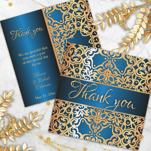Sierlijk Vintage Goud En Blauwe Gejewelde Dank Je Bedankkaart