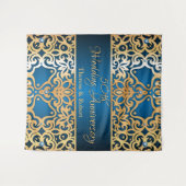 Sierlijk Vintage Goud En Blauwe Gejewelde Jubileum Wandkleed (Voorkant (horizontaal))