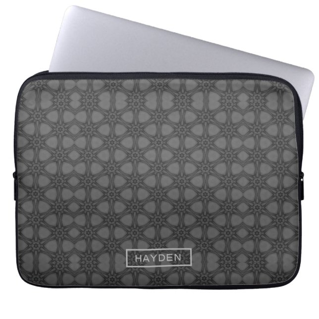 Sierlijk webpatroon grijs gepersonaliseerd laptop sleeve (Voorkant)