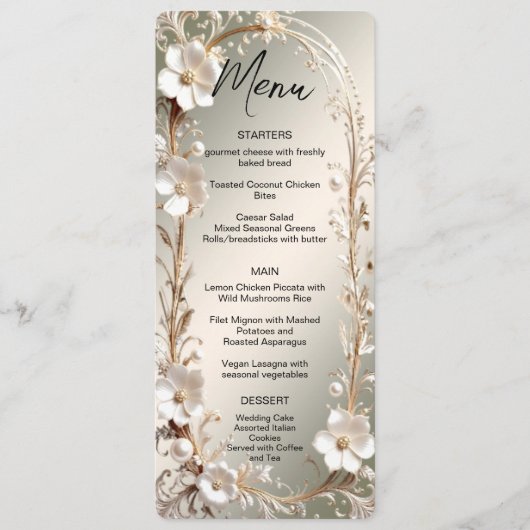 Sierlijk wit bloemenkader menu (Voorkant)
