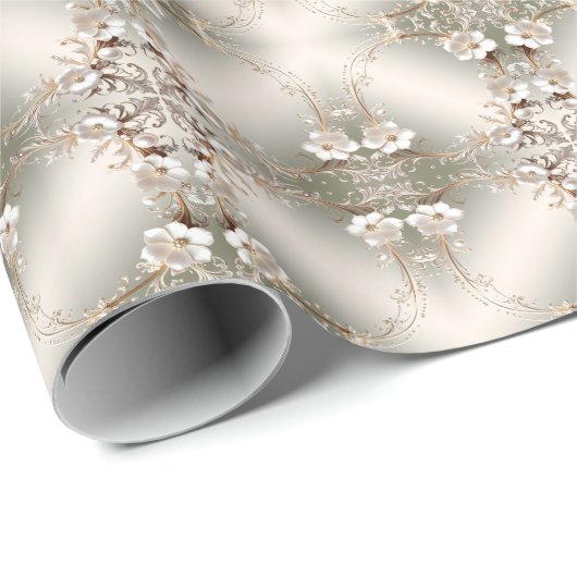 Sierlijk Wit Bloemstuk Inpakpapier (Rol Hoek)