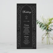 Sierlijk zwart en wit gotisch huwelijksprogramma menu (Staand voorkant)