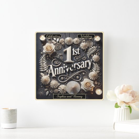 Sierlijke 1e Jubileum papieren krans Vierkante Klok (Huis)