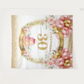 Sierlijke 30e verjaagde roze gouden feest tapestry wandkleed (Voorkant (horizontaal))