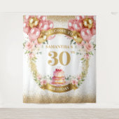 Sierlijke 30e Verjaardag Roze Gouden Feest Tapijt Wandkleed (Voorkant)