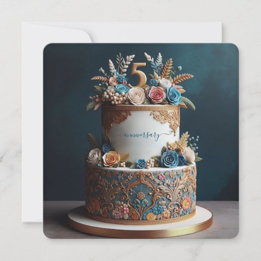 SIERLIJKE 5e BRUILOFT JUBILEUM CAKE (Voorkant)