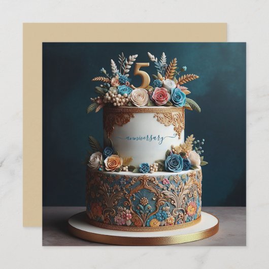 SIERLIJKE 5e BRUILOFT JUBILEUM CAKE (Voorkant / Achterkant)