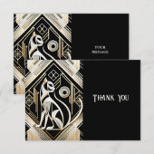 Sierlijke Abstracte Zwarte Kat Dank Je Kaart (Voorkant / Achterkant)