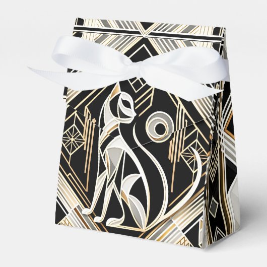 Sierlijke Abstracte Zwarte Kat Kat Favorieten Doos Bedankdoosjes (Voorkant Zijde)