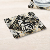 Sierlijke Abstracte Zwarte Kat Papieren Coaster Kartonnen Onderzetters (Schuin)