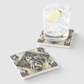 Sierlijke Abstracte Zwarte Kat Stenen Onderzetter (Zijkant)