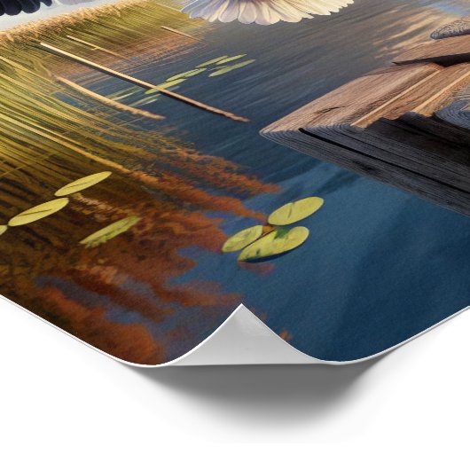 Sierlijke Amerikaanse witte pelikaan in serene wet Poster (Hoek)