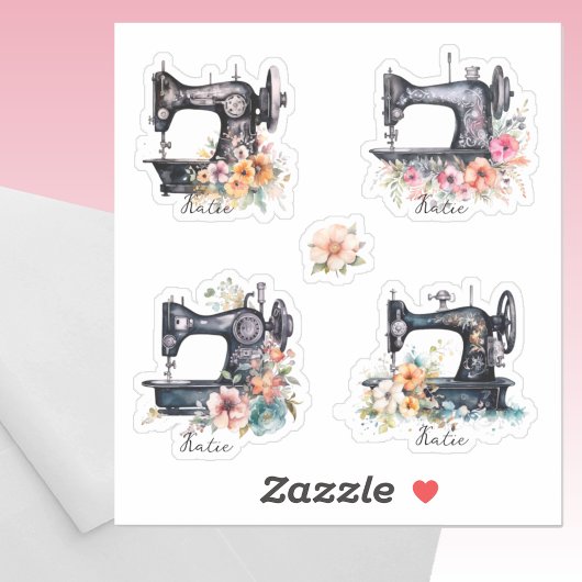 Sierlijke antieke naaimachines met bloemen sticker