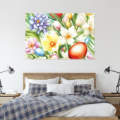 Sierlijke appelbloesem, tulpen en paaseieren canvas afdruk (Insitu (Slaapkamer))