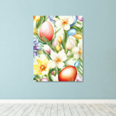 Sierlijke appelbloesem, tulpen en paaseieren canvas afdruk (Insitu (Houten vloer))