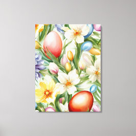 Sierlijke appelbloesem, tulpen en paaseieren canvas afdruk