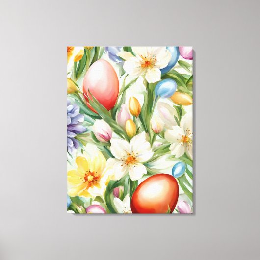 Sierlijke appelbloesem, tulpen en paaseieren canvas afdruk (Voorkant)